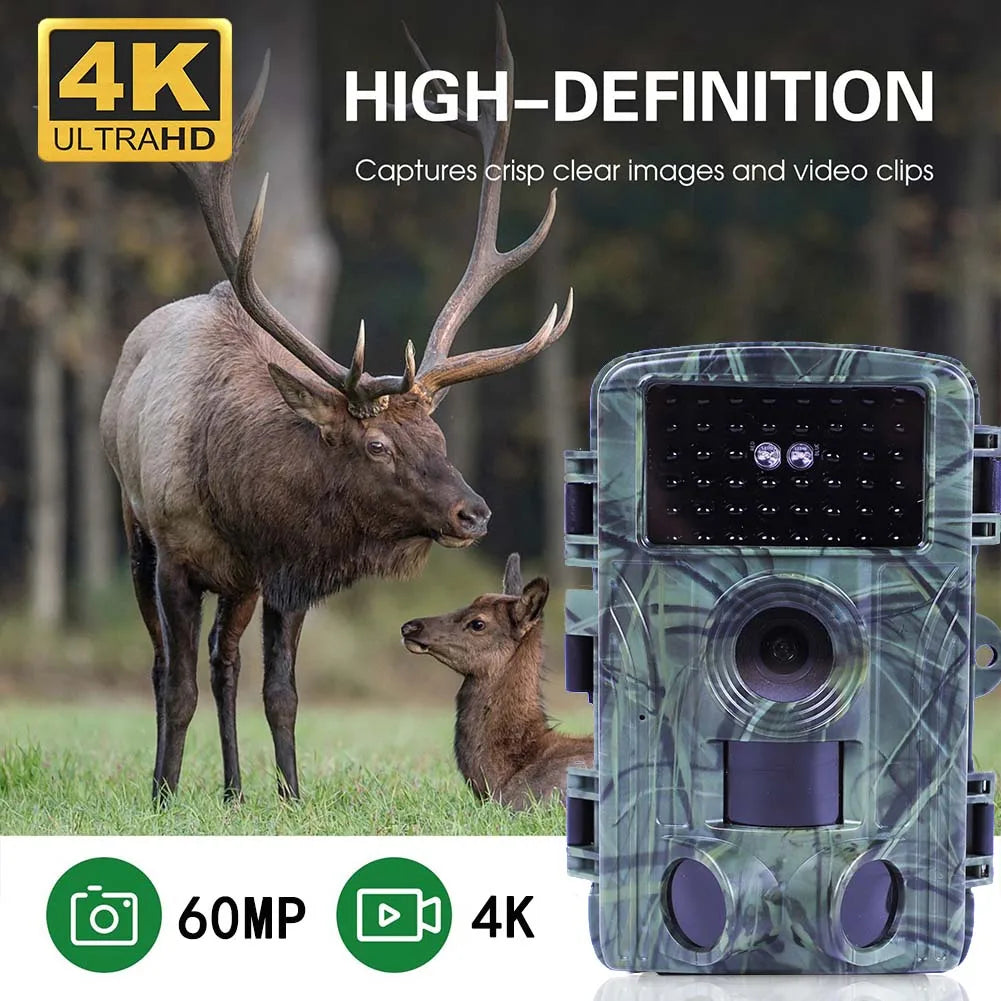 4K Wildlife Trail Camera – 60MP/30MP, WiFi Live Stream, Night Vision, Waterproof Outdoor Hunting & Photo Trap Cam