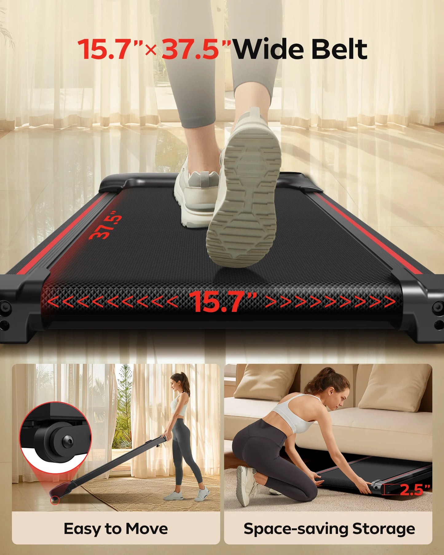 2.5HP Under-Desk Treadmill with Incline – Triple Knee Protection, App & Remote Control Included