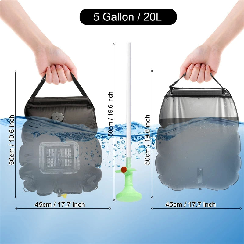 20L Portable Solar Camping Shower with Heating Pipe | Wholesale Outdoor Water Heater Bag | 48x47cm Camping Gear