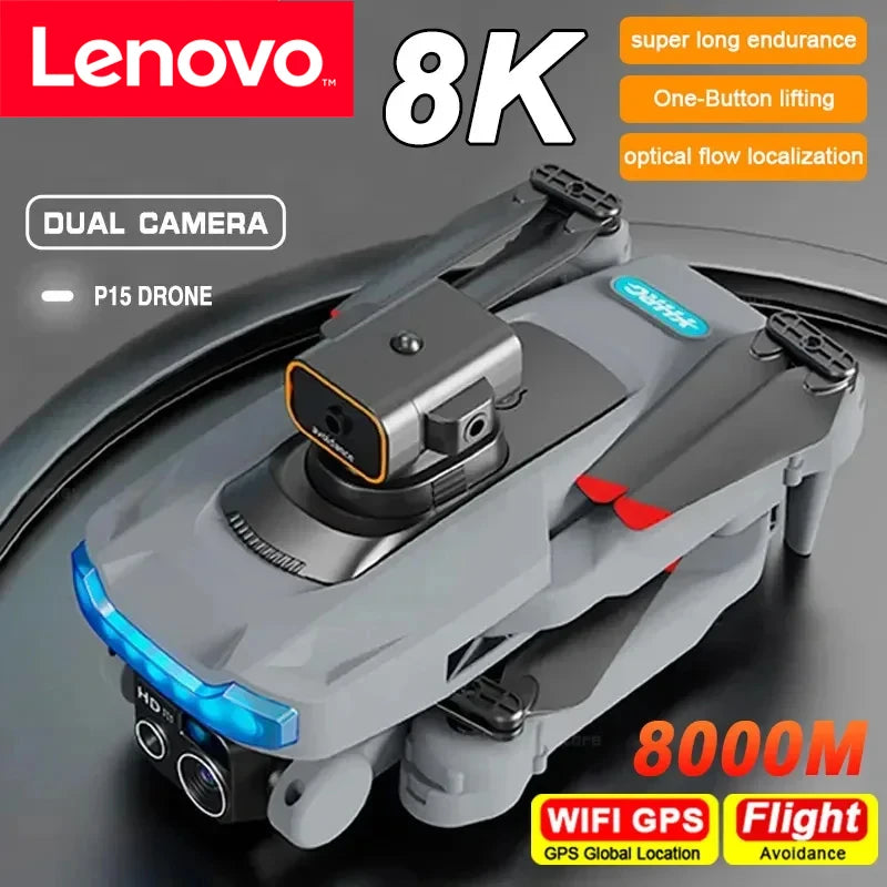 Lenovo P15 Professional 8K GPS Drone | Dual 5G Cameras, Obstacle Avoidance, Optical Flow Positioning, & 8000M Range