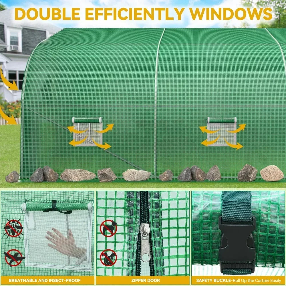 30x10 FT Walk-In Outdoor Greenhouse Tunnel – Portable Gardening House with Galvanized Steel Frame, Zipper Doors & 7 Crossbars