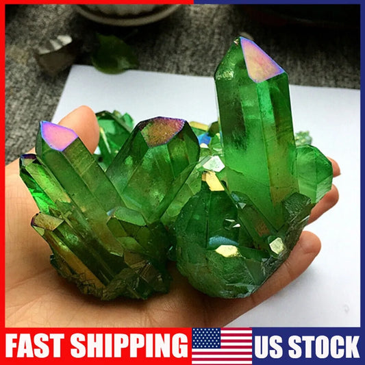 Aura Green Titanium Quartz Crystal Cluster – Natural Healing Gemstone Specimen for Energy & Decor