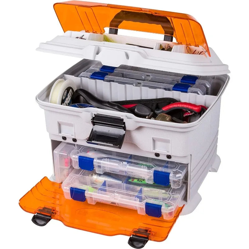 Flambeau Outdoors T4P Pro Multiloader: Portable Fishing & Tackle Storage Box with Zerust Anti-Corrosion Technology (White/Orange)