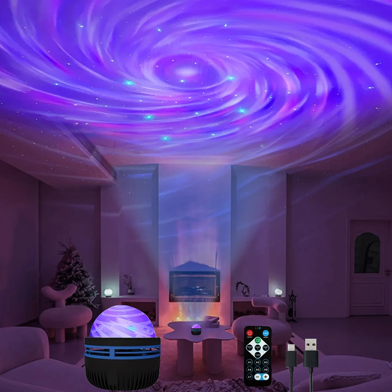 Starry Sky Galaxy Projector Lamp – 7-Mode LED Night Light with Remote & Sound Activation for Kids Room, Parties, or Relaxation