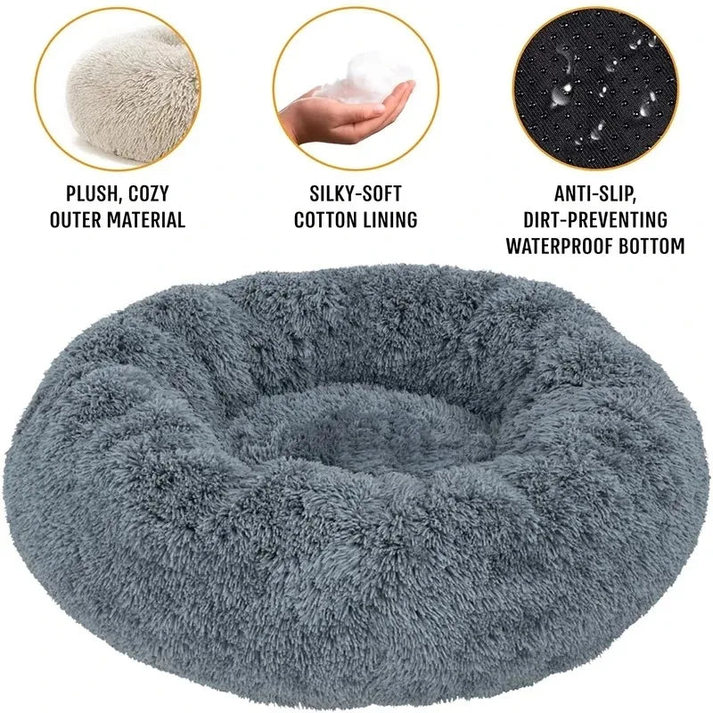 Round Plush Dog & Cat Bed – Winter Warm Washable Pet Bed for Small, Medium & Large Pets