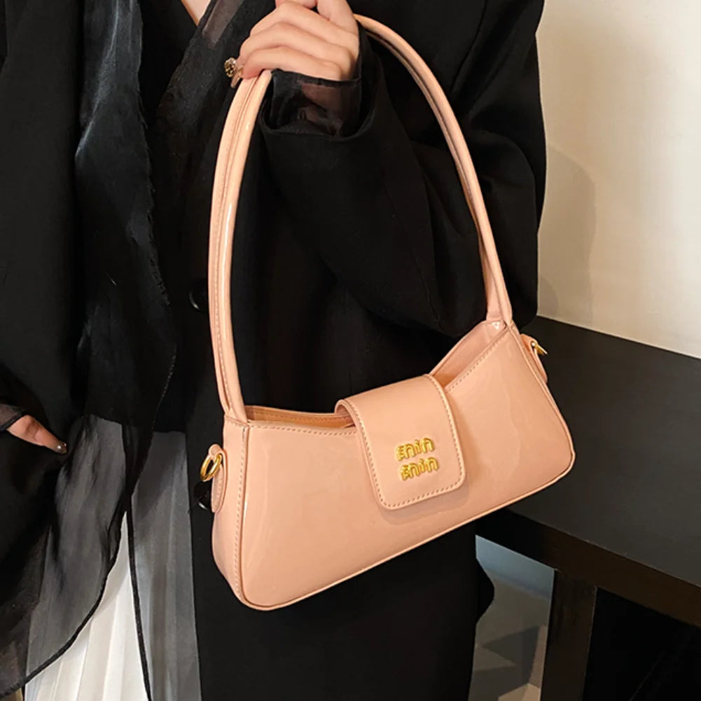 2025 Light Luxury Patent Leather Ladies Shoulder Bag – High-End PU Tote, Underarm Handbag & Crossbody Purse