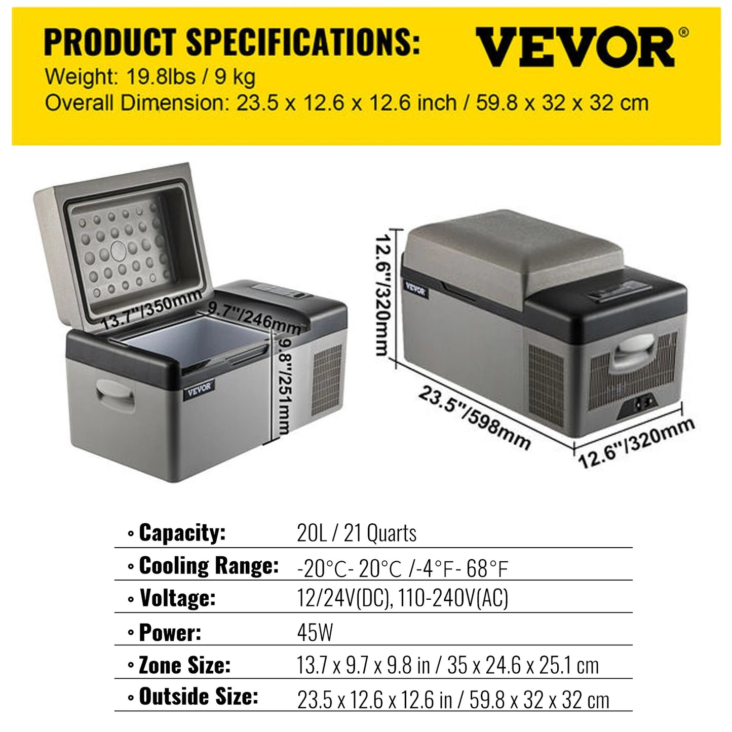 VEVOR Portable Car Refrigerator - 20L to 55L Mini Fridge Freezer with Compressor, 12/24V DC & 110-240V for Camping & Travel!