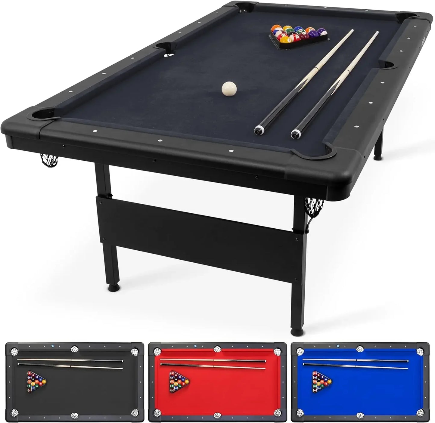 6, 7, or 8 Ft Portable Billiards Table – Premium Pool Table with Full Set of Balls, 2 Cue Sticks, and Chalk Included