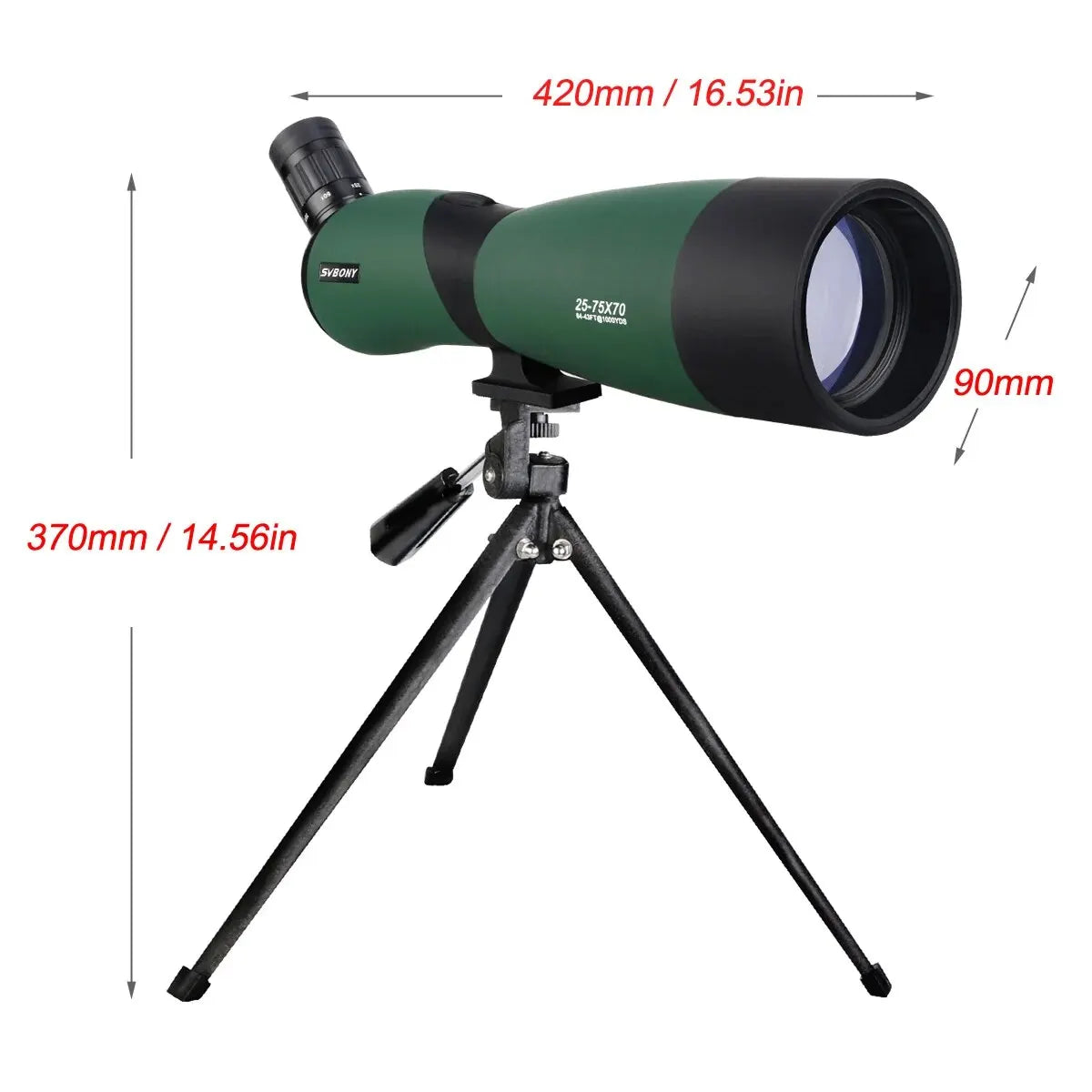 SV403 Zoom Telescope 25-75x70mm Spotting Scope, Multi-Coated Optics Monocular, 64-43ft/1000 Yards, Includes Table Tripod