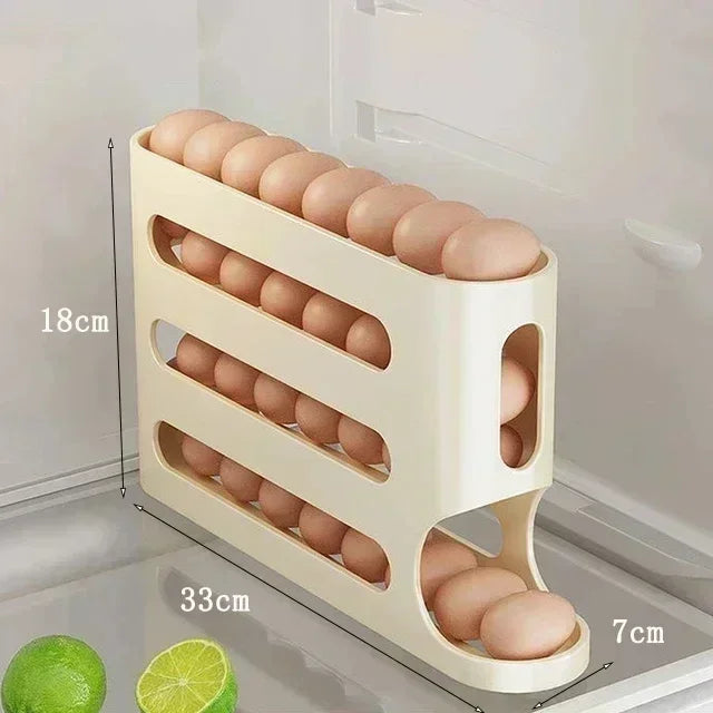 Automatic Rolling Egg Storage Box – 2 to 4 Layer Slide Organizer for Fridge & Side Door Storage