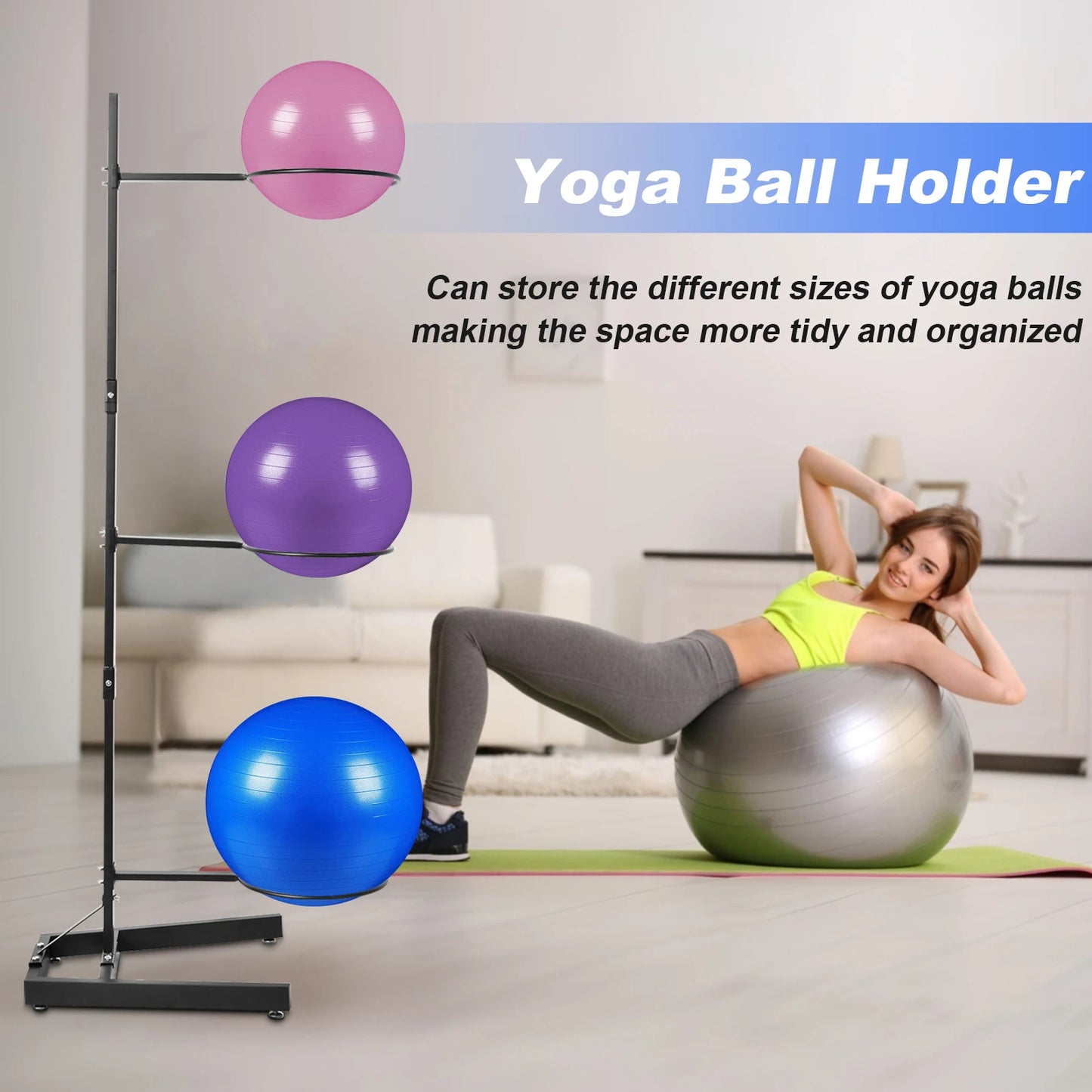 Vertical Yoga Ball Holder Rack – Steel Frame Yoga Storage Stand for Home & Commercial Studios