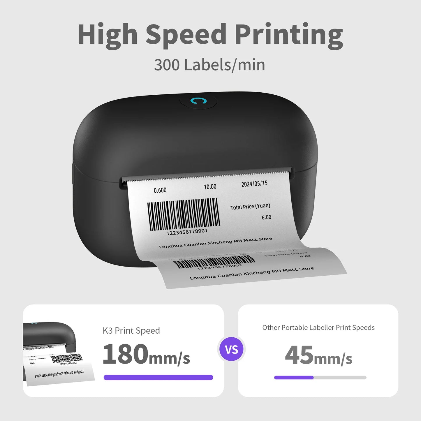 Portable Bluetooth Label Maker – High-Speed Thermal Printer with USB, 300dpi Resolution & 1 Roll of Stickable Label Paper