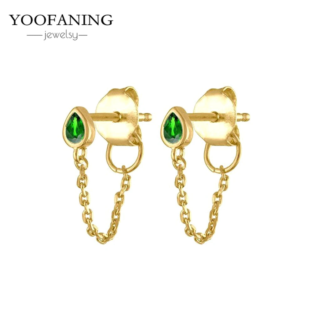 925 Sterling Silver Women's Earrings – Heart-Shaped Green Zircon Flower with Geometric Luxury Design