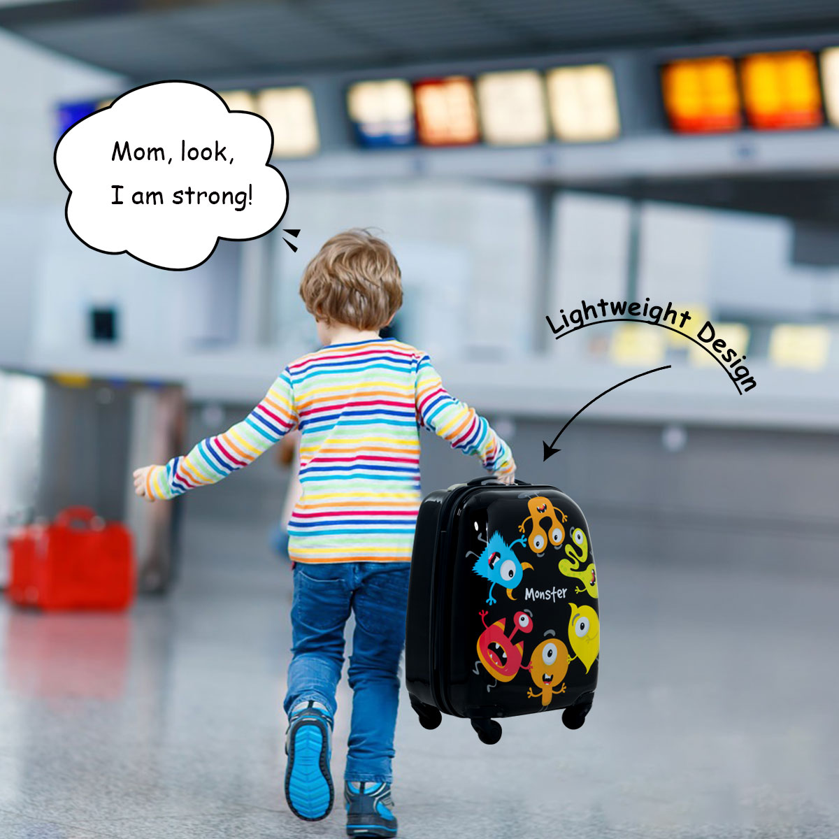 Young Travelers' Luggage Duo: 12'' Backpack and 16'' Rolling Trolley Suitcase with Fun Monster Theme