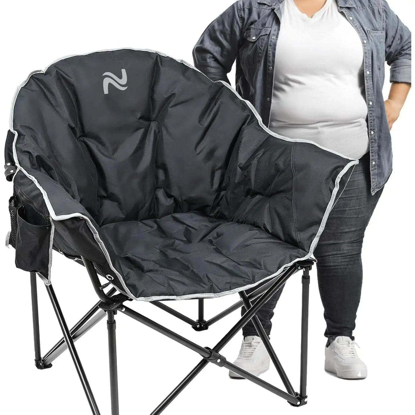 XXXL Double Camping Chair with Shade Canopy – Oversized 2-Person Folding Chair with Cup Holders, Heavy-Duty Outdoor Beach Seat + Carry Bag