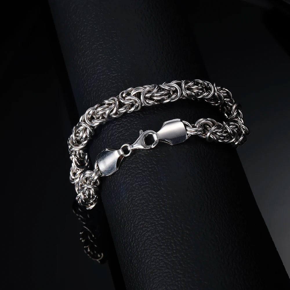 S925 Sterling Silver Byzantine Chain Bracelet – Polished Unisex Miami Style Jewelry, Smooth K-Pop Inspired Design