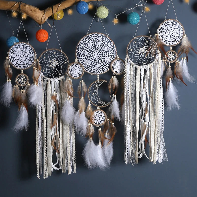 Handmade Indian-Style Dream Catcher – Feathered Craft Wall Hanging for Home Decoration, Room Decor, and Wind Chime Dreams