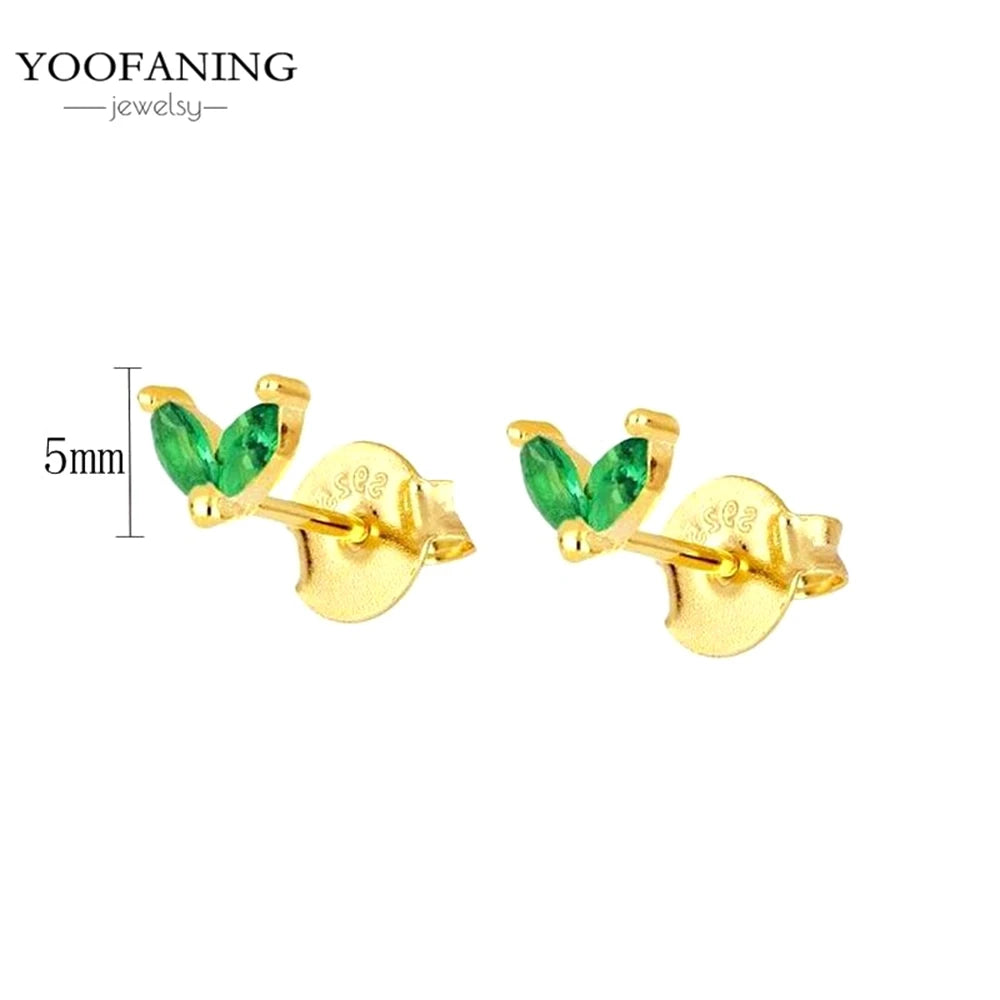 925 Sterling Silver Women's Earrings – Heart-Shaped Green Zircon Flower with Geometric Luxury Design