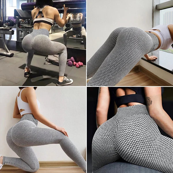 Women's High Waist Grid Tights: Breathable Push-Up Yoga Pants & Sportswear Leggings – Perfect for Gym and Fitness!