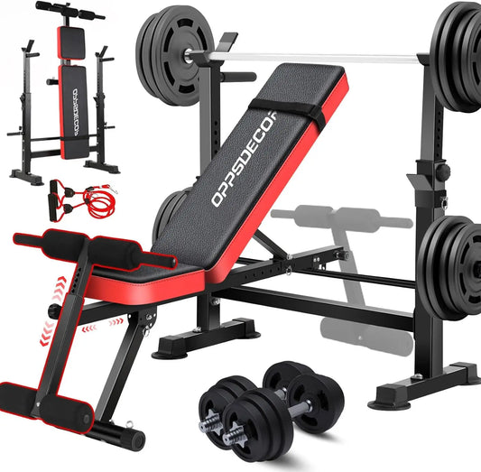 6-in-1 Weight Bench Set with Squat Rack – Foldable, Adjustable Bench Press with Removable Foot Catch for Complete Strength Training!