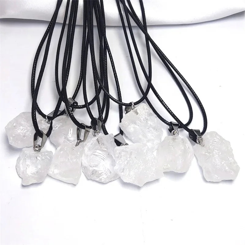 10pcs Natural Irregular Raw Ore Fluorite Crystal Pendant Necklace Energy Stone Healing Amethysts Meditation Yoga Gift Wholesale