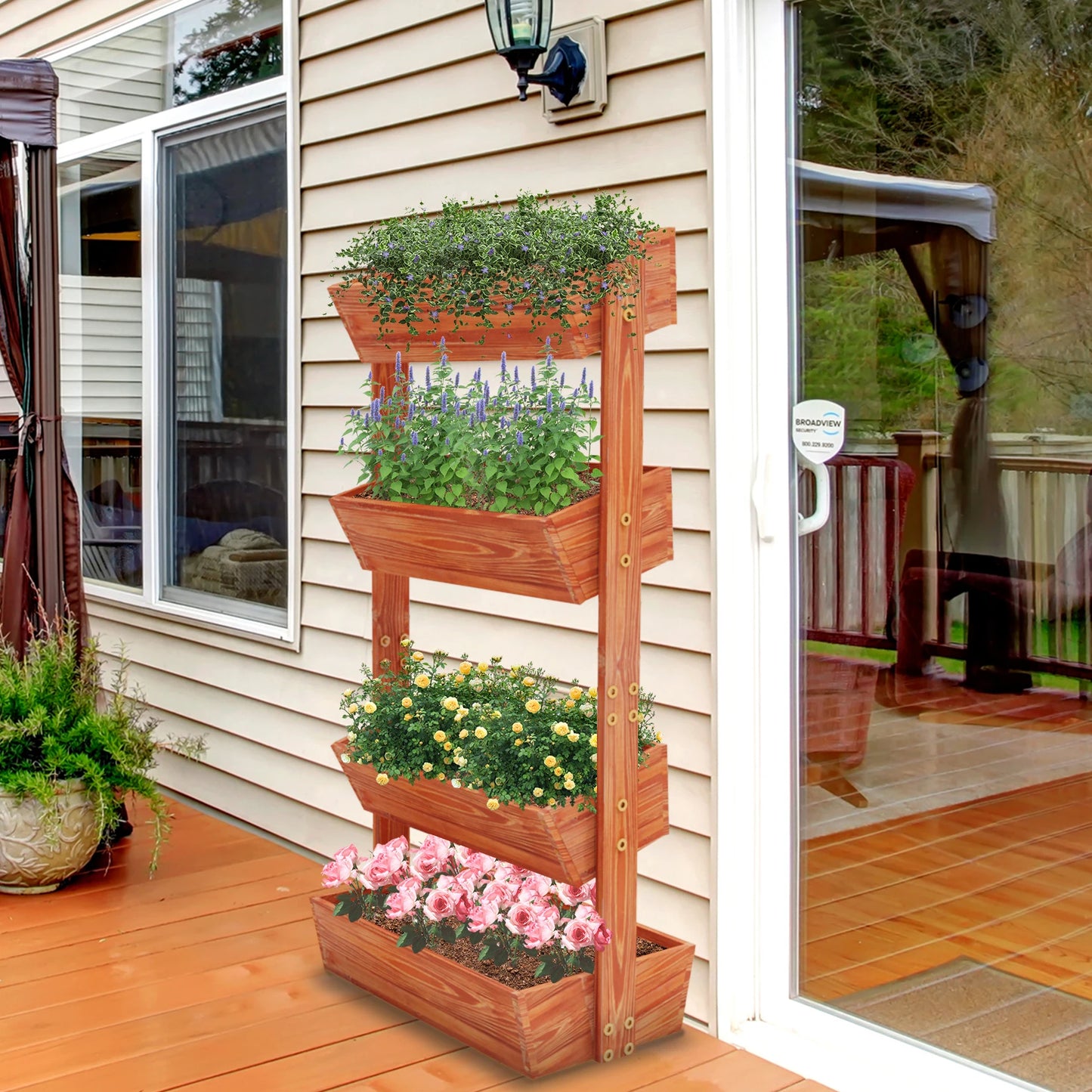 Grow More with Less Space: 4-Tier Wooden Elevated Garden Bed for Outdoor Use