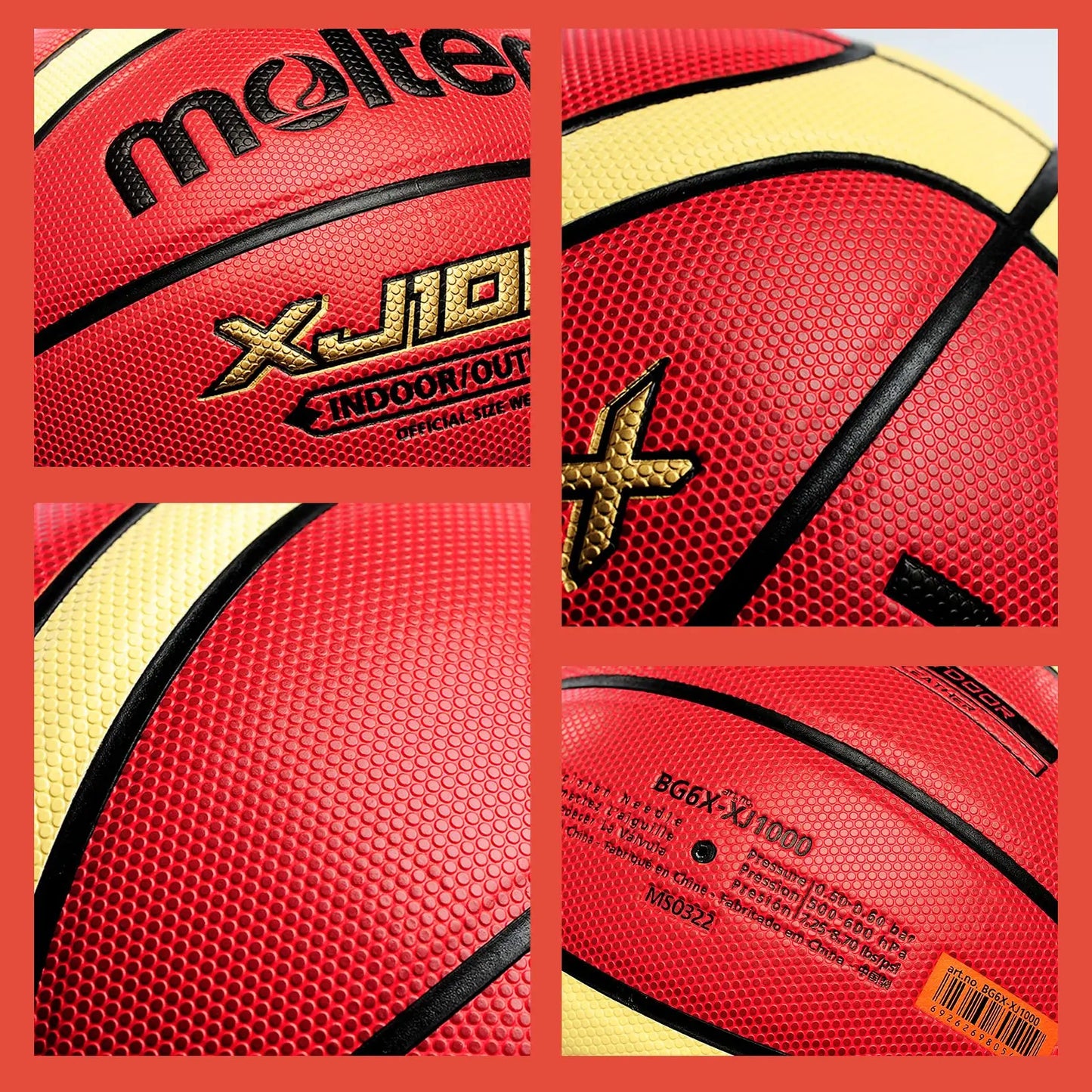 Molten XJ1000 Basketball – Official Size 6 or 7, Indoor/Outdoor Training Ball, Wear-Resistant Grip