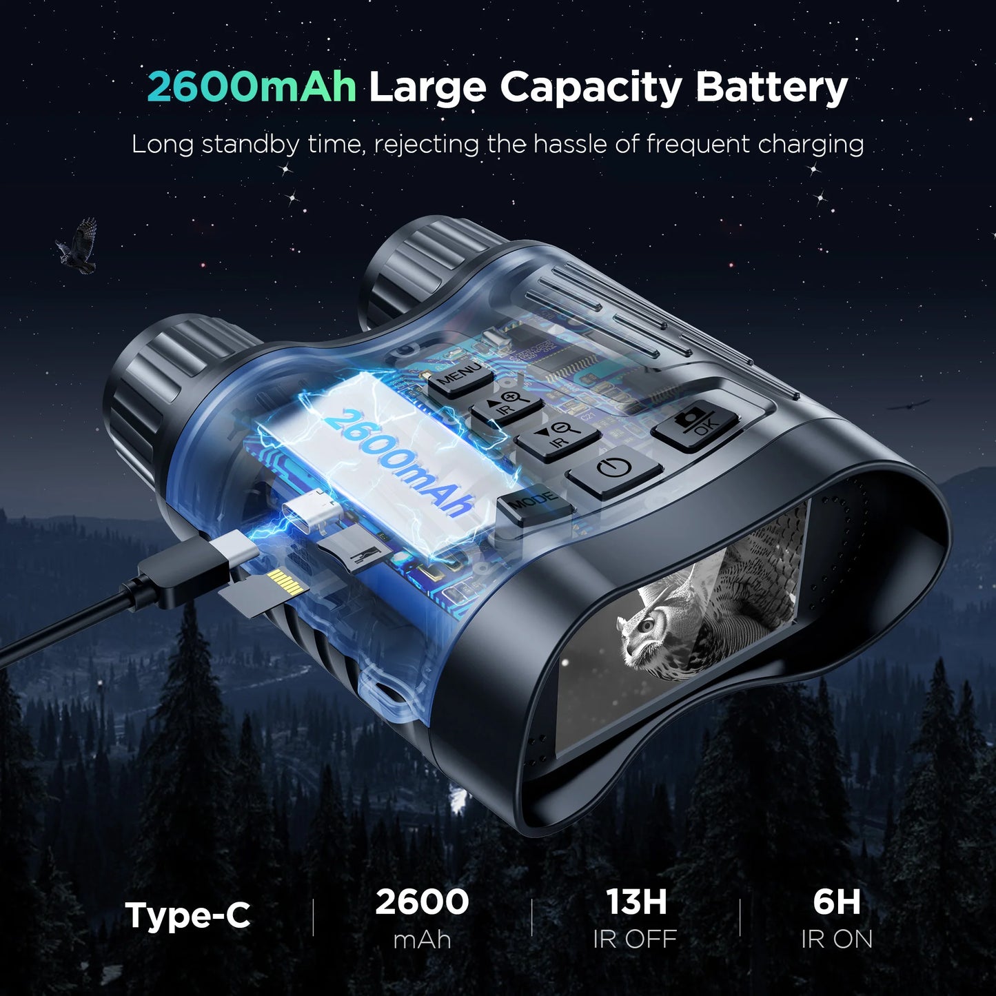 Rechargeable 4K Night Vision Telescope – Infrared Binocular Camera with 8X Zoom & 300M Range for Hunting, Camping & Boating