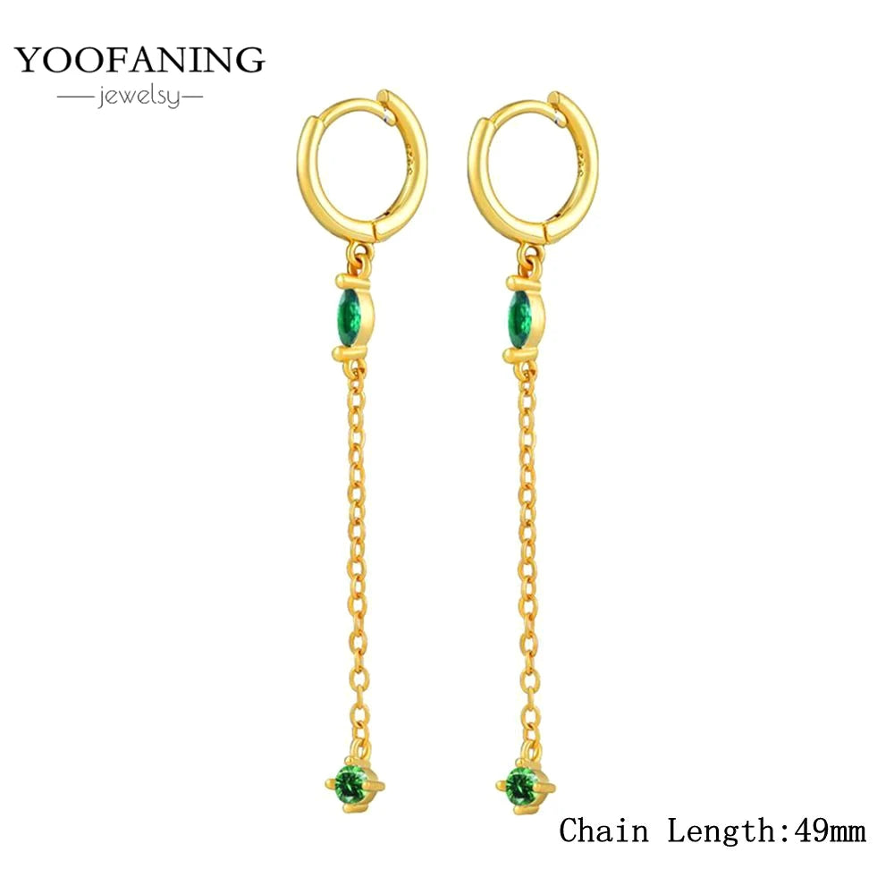 925 Sterling Silver Women's Earrings – Heart-Shaped Green Zircon Flower with Geometric Luxury Design
