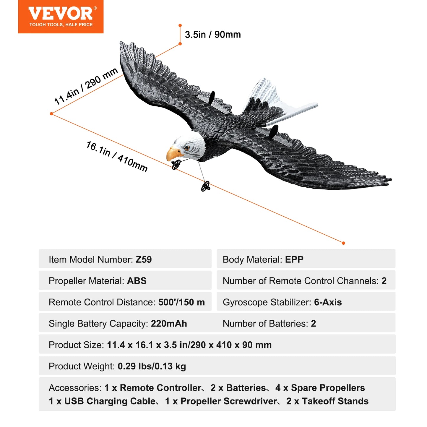 SucceBuy RC Plane Wingspan Eagle Aircraft Fighter 2.4G 2CH with 2 Batteries 6-Axis Glider Airplane Foam Boys Toys for Children
