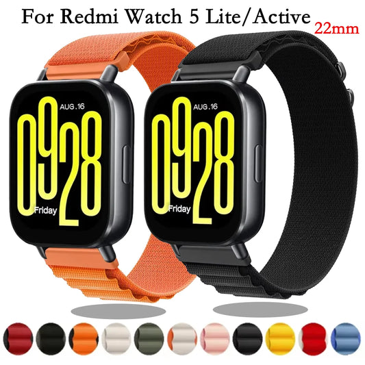 22mm Sports Alpine Loop Strap for Redmi Watch 5 Lite/Active – Nylon Comfortable Replacement Band Bracelet