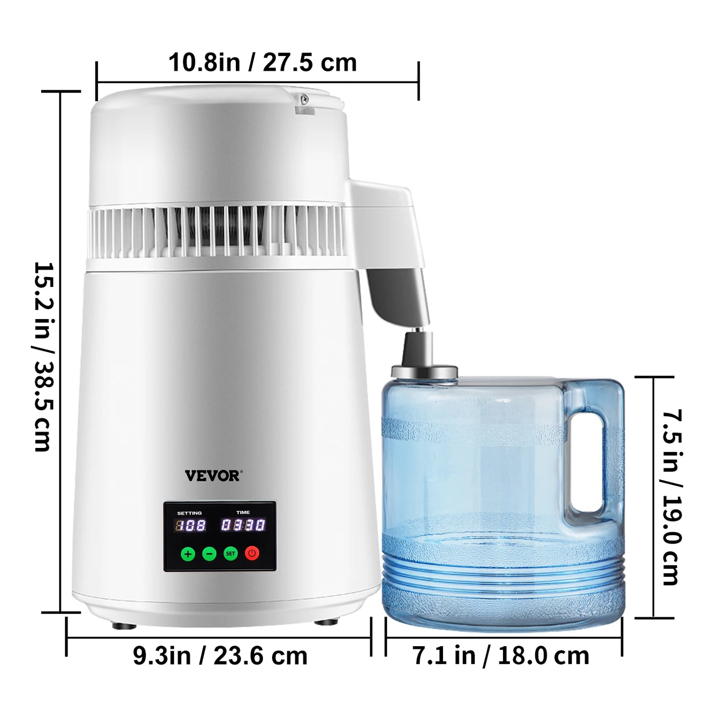 4L Water Distiller with Touch Screen - 1 L/H Purifying Speed, Drinking Water Filter and Dispenser for Home Use.