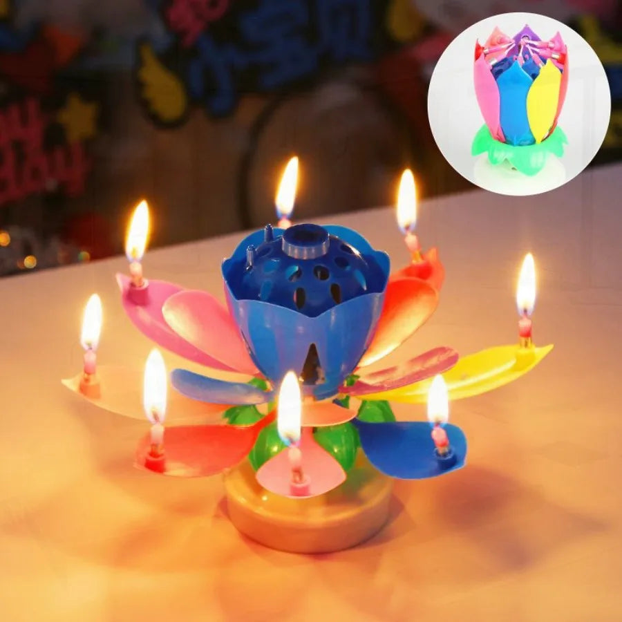 Rotating Lotus Musical Birthday Candle – Singing Flower Cake Topper with Sparkling Display