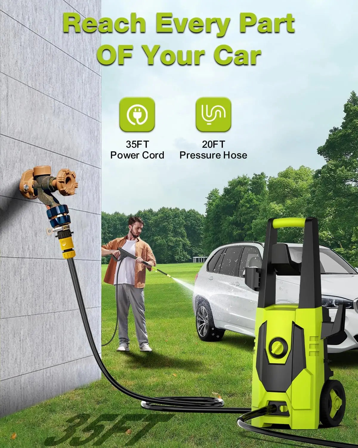 Electric Pressure Washer – 4800 PSI Max, 3.2 GPM Power Washer with 35FT Power Cord, 20FT Hose, and Built-in Soap Tank