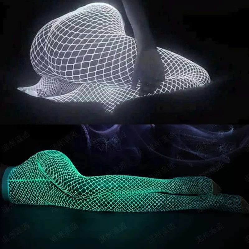 High Elasticity Luminous Pantyhose - Sexy Hollow Out Fishnet Stockings with Glow-in-the-Dark Effect for Parties & Clubs!