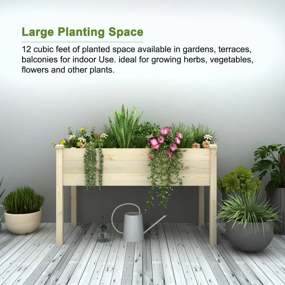 Outdoor Raised Garden Bed - Elevated Wood Planter Box for Vegetables and Flowers, Reinforced and Spacious