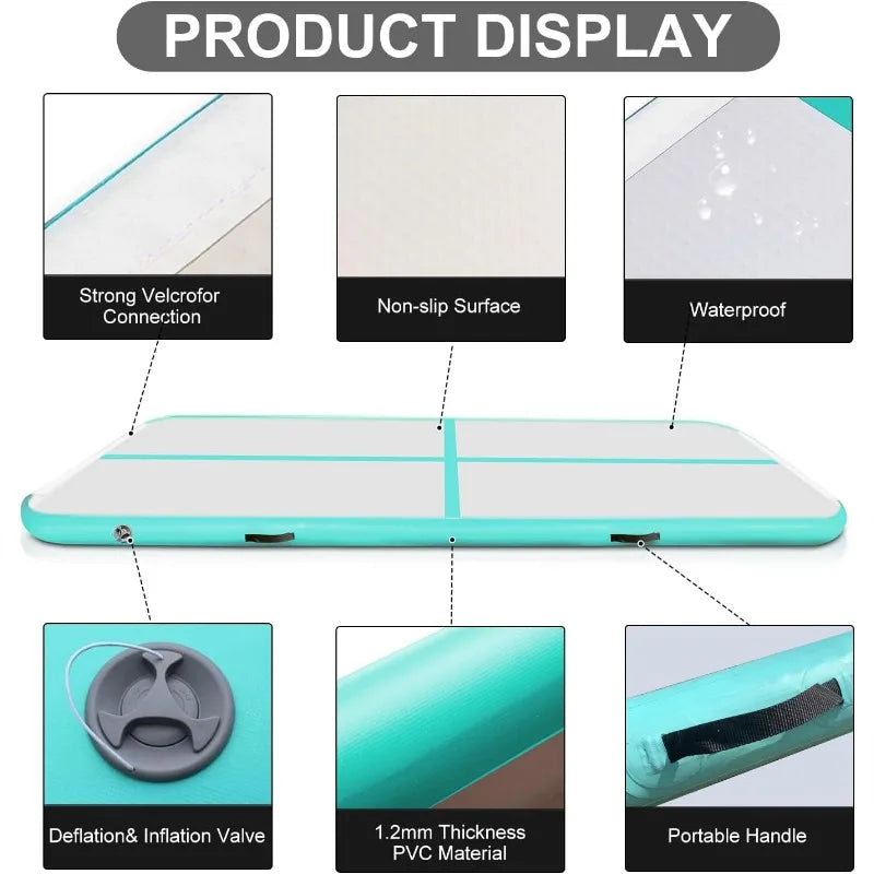 Train Anywhere: Inflatable Gymnastics Tumbling Mat with Electric Pump – 4” Thick Support