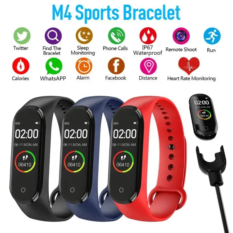 M4 Smart Fitness Wristband – Color Screen Pedometer Watch with Heart Rate & Blood Pressure Monitor, Step Counter, Sleep Tracker