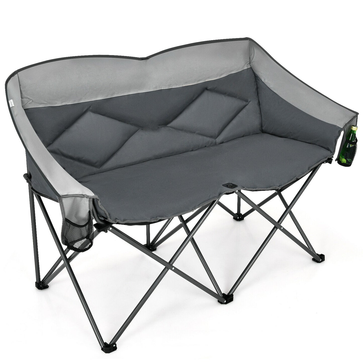 Elevate Your Camping Experience with the Patio Joy Folding Loveseat Double Seat Chair: Includes Bags and Padded Backrest (Model OP70772BL)