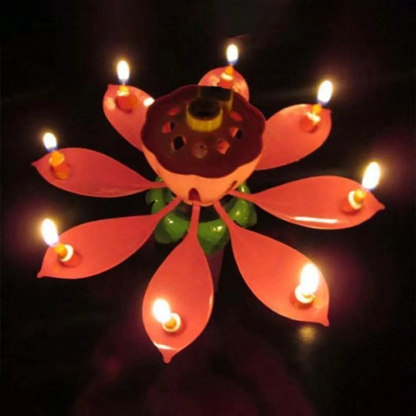 Rotating Lotus Music Candle – Artificial Blossom Candle for Birthday Cake Decoration with Flat Bottom Design