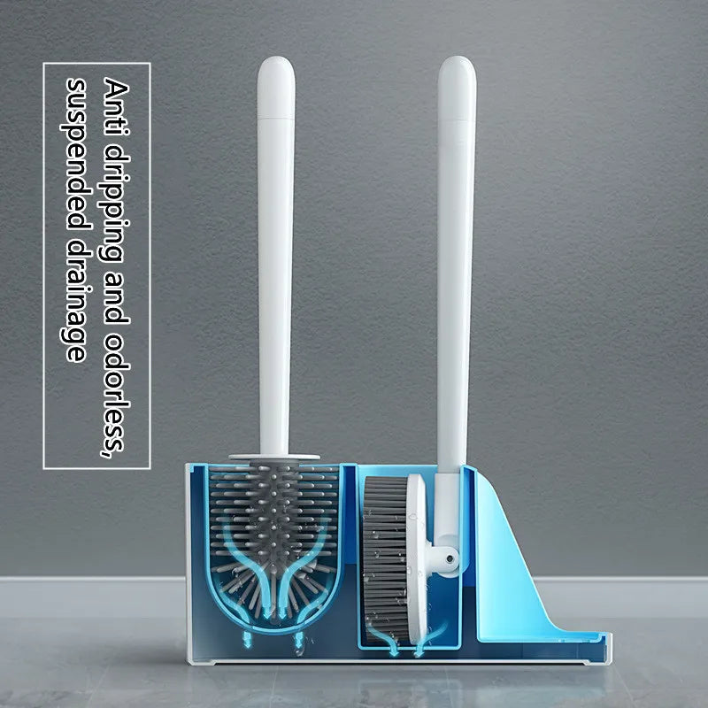 3-in-1 Silicone Toilet Brush Set with Wall & Floor Stand – Sleek, Space-Saving Cleaning Solution