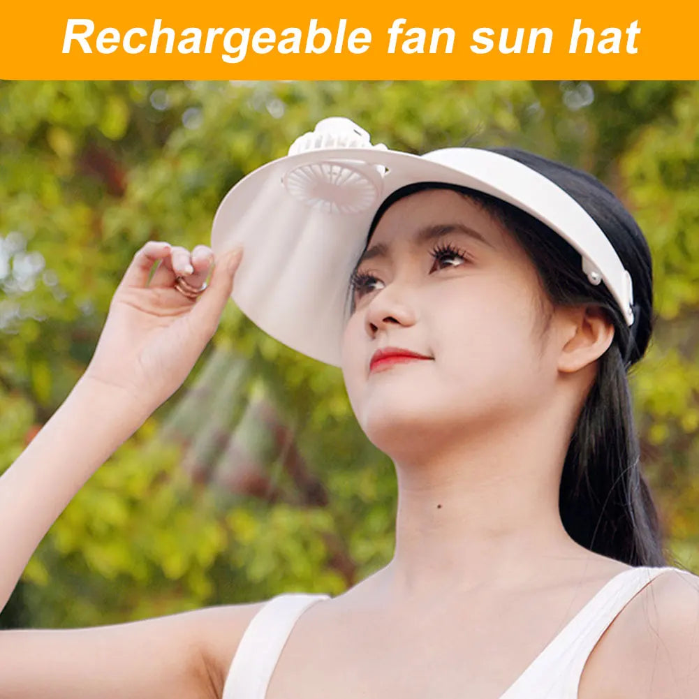 Sun Visor Hat with Cooling Fan – Breathable Open-Top Cap for Summer, Beach & Outdoor Sun Protection