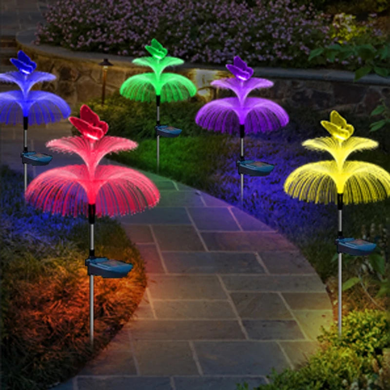 Elevate Your Outdoor Ambiance: Double Layer Solar Garden Lights featuring Jellyfish and Butterfly Design, Waterproof for Lawn, Patio, and Landscape Décor - Available in Sets of 1/2/4/6