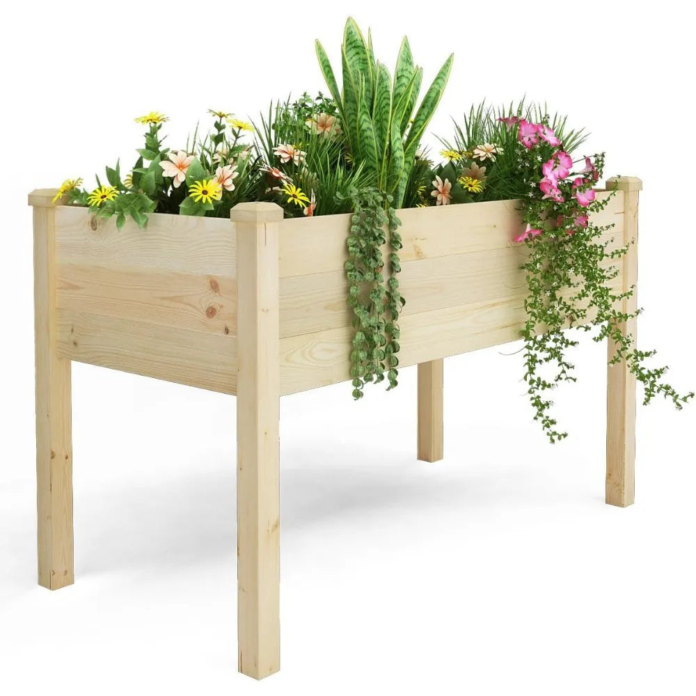 Outdoor Raised Garden Bed - Elevated Wood Planter Box for Vegetables and Flowers, Reinforced and Spacious