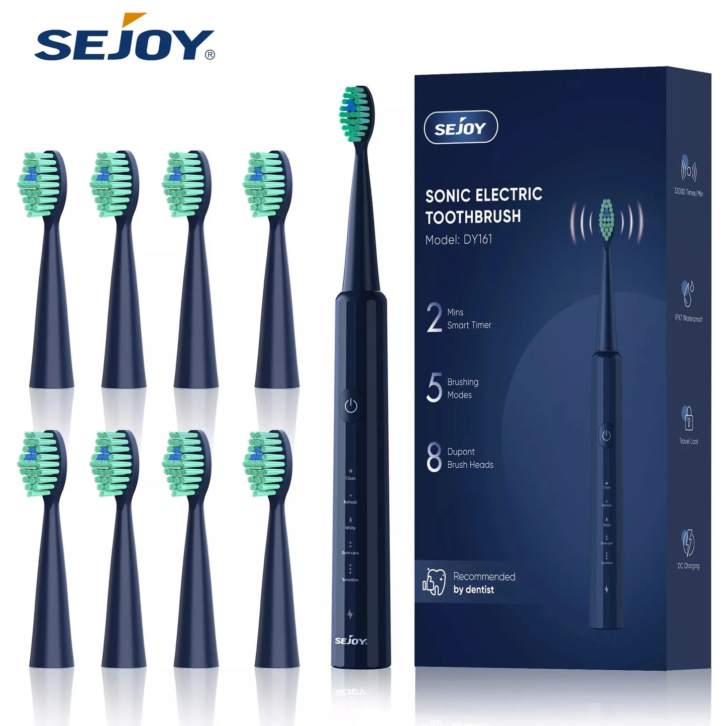 Toothbrush – Rechargeable Ultra Whitening Electric Brush with 8 Heads, Wireless Charging, 5 Modes & Smart Timer