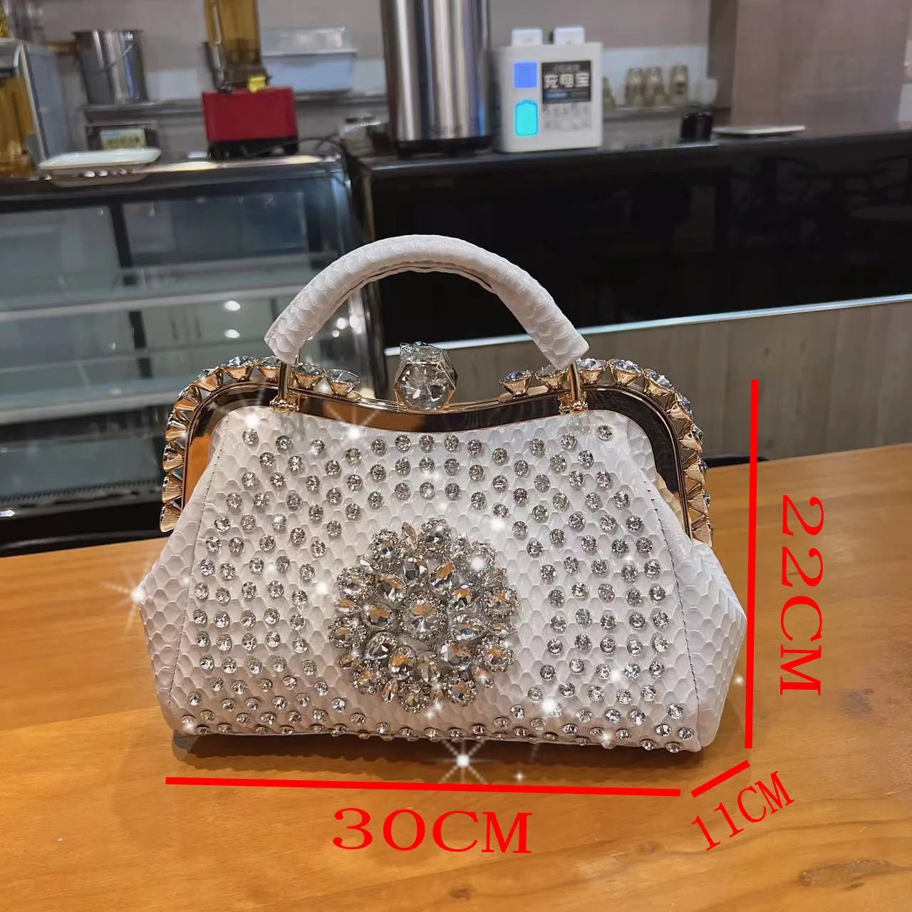 2024 New Luxury Fashion Diamonds Women's Handbags – Leather Design with Clip Rhinestone Details, Portable Tote Shoulder Messenger Bags