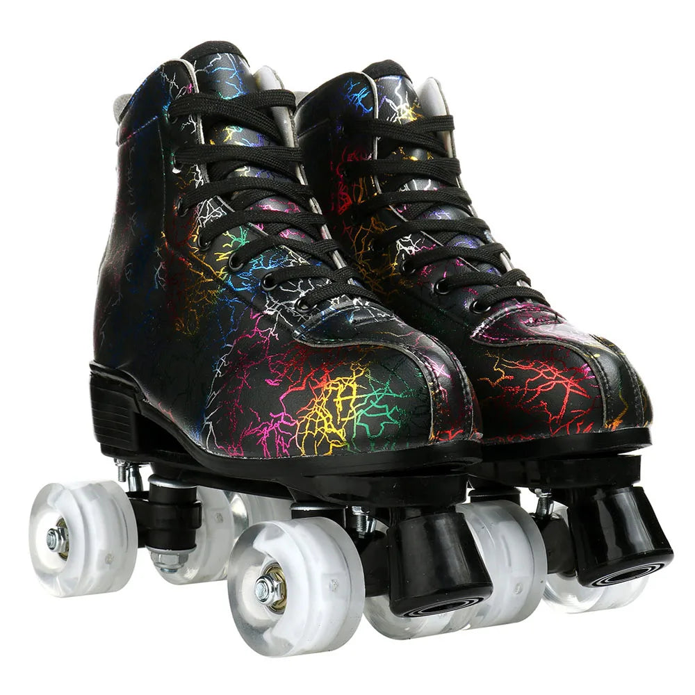 🛼 Zebra Print High-Top Quad Roller Skates – Flash Wheel Skating Shoes for Adults & Teens