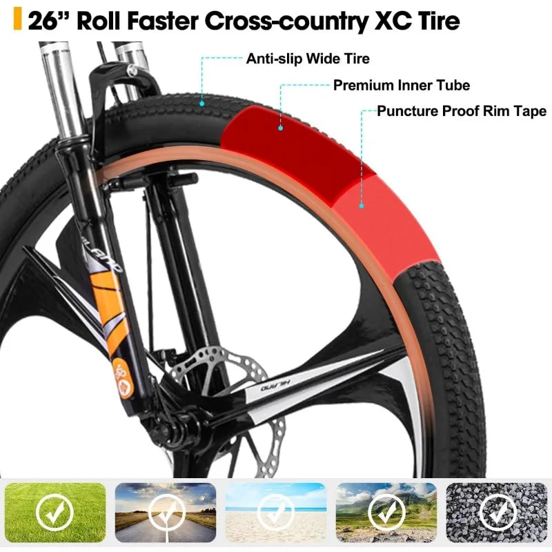 HILAND 26-Inch Mountain Bike – 21-Speed Aluminum Frame with Disc Brakes & Multi-Spoke Wheel Options