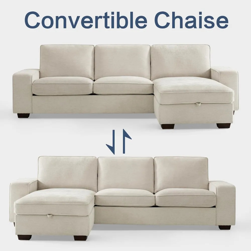 99" Modern Reversible Sectional Sofa with Chaise and Storage – L-Shaped Chenille Fabric Couch for Living Room