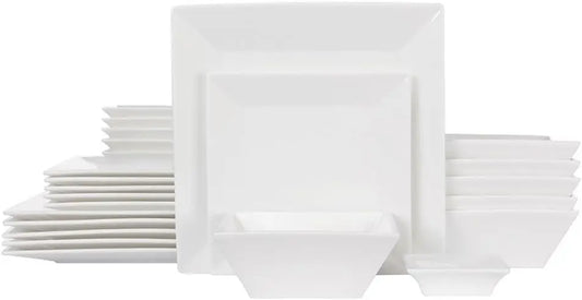 Elevate Your Dining: Elegant 24-Piece Square Dinnerware Set for 6 – Includes Plates, Bowls & Saucers in Off-White